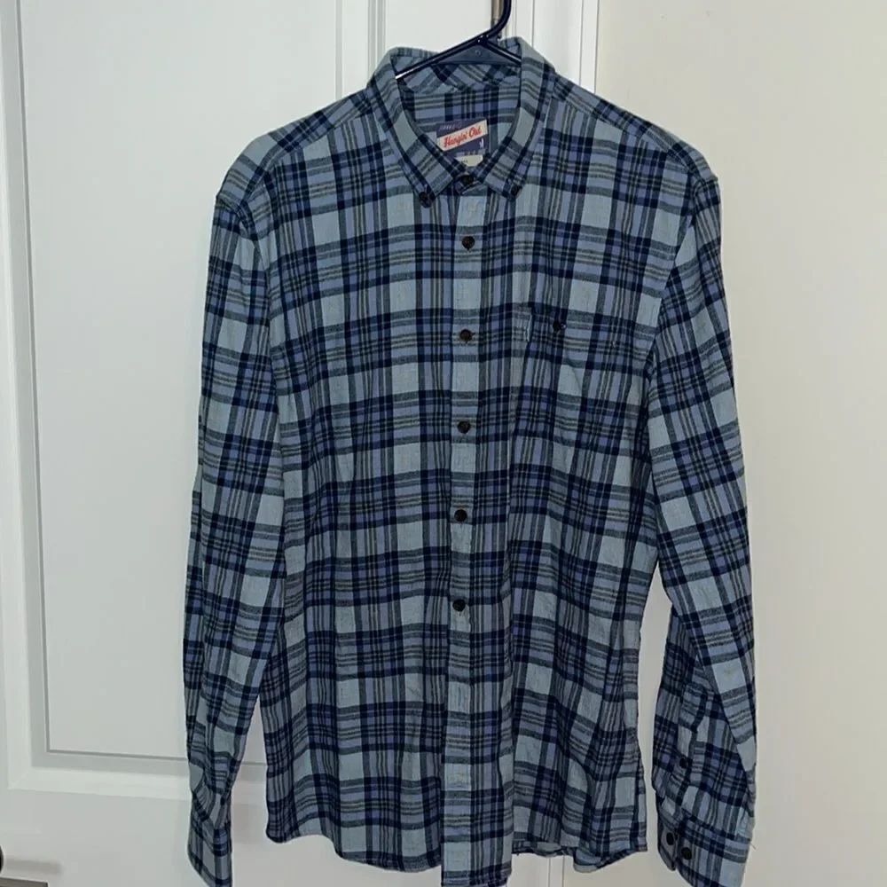 Johnnie-O UNC Carolina blue plaid flannel soft wash cotton hanging out shirt L